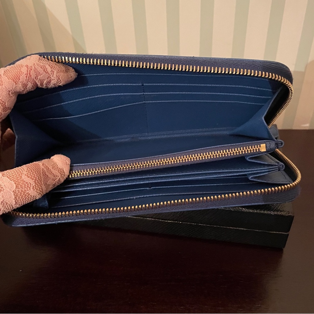 Prada Saffiano Leather Wallet in Blue Box, Tissue and Card - Picture 6 of 15